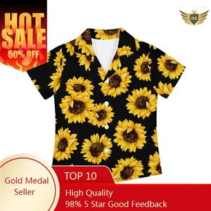 Herren-Hemdhemden Hemd Kurzarm Sonnenblume Hawaiian Social Button Up Strickjacke Blusen Großhandel Jungen Turndown-Kragen breit
