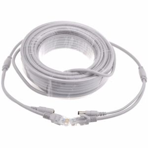 5m/10m/15m/20m/30m Ethernet-kabel CAT5/CAT-5E RJ45 + DC Power Grey Cables för IP-nätverkskamera NVR CCTV-system