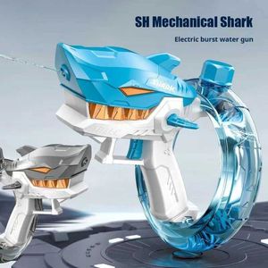 Gun Toys Shark Мощный электрический взрывной водяной пистолет большую мощность летняя детская водяная спрей пляжный бассейн на открытом воздухе для мальчиков Toys Summer Games D240525