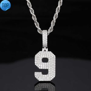 925 Sterling Silver Number Diamond Pendant Lucky Initials 0-9 Halsband med Moissanite Mens Hip Hop Pendant Chain Jewelry