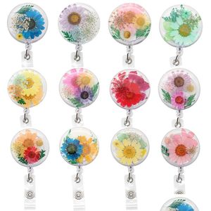 Key Rings 10 Pcs/Lot Fashion Office Supply Dried Flower Resin Badge Clip Retractable Reel For Healare Worker Accessories Drop Delive Dhm1N