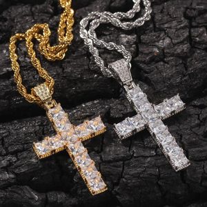 Colares pendentes de quadrado de hip hop cz pedra cenário bling picada de pingente cruzado colar para homens jóias de jóias gotas de cor dourada