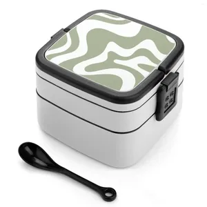 Dinkware Liquid Swirl Modello astratto contemporaneo in compartimenti verdi e bento insalata contenitore