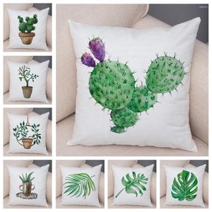 Cuscino Coppa di zucca in cactus in stile nordico per divani decorazioni per auto della casa arte vegetale vera foglia verde cuscino morbido peluche 45x45cm