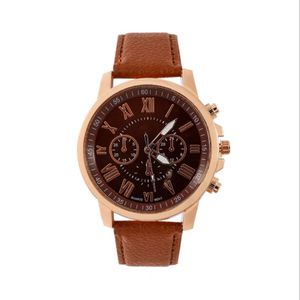 Roman Number Dial Fashion Watch Retro Geneva Student Watches Womens Quartz Trend Wristwatch With Brown Leather Band 334s