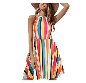 2024 Summer Cotton Floral Print Women's Beach Dresses Halter ärmlös Slim Casual Woman's Dress BKWD24009