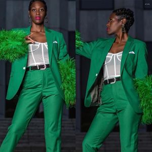 Dwuczęściowe spodnie damskie zielone pełne rękawie Party Blazer Spants One Button Prosty garnitur kurtka piórkowa Pencil Spodni 2 zestaw
