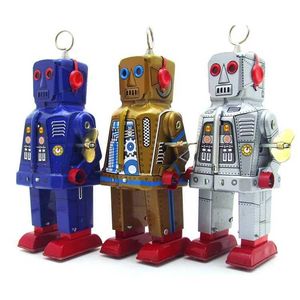 Wind-up-Toys Classic-Serie Retro Clockwork Wind Up Metal Walking Tin Space Roboter Key Wicking Motor Mechanical Weihnachtsgeschenk S2452