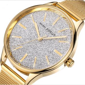 Luxury Shiny MINI FOCUS Brand Womens Watch Japan Quartz Movement Stainless Steel Mesh Band 0044L Ladies Watches Wear Resistant Crystal 352P