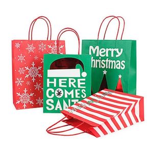 Подарочная упаковка Рождество с ручкой красный зеленый крафт пакеты полоса снежинка принт рождественский бумажный пакет Сладости кондитер