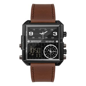 Utomhusmän tittar på Sports Digital Quartz Watch Mens Fashion Leather Band Led Clock Electronic Waterproof 50m 242k