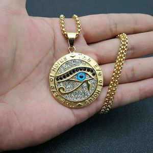 Ancient Egypt The Eye Of Horus Pendant Necklaces For Women And Men 14K Yellow Gold Round Jewelry 2024