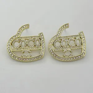 High Quality Jewelry Designer Stud Earrings Luxury Brand Heart Cute Girl 18K Gold Plated Earrings Classics Crystal Rhinestone With Stamp