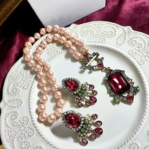 Vintage Sweet Temperament Pink Glazed Pearl Neckor for Womens Girl Gift Wedding Party Choker Jewelry Wholesale 240511