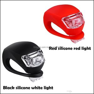 Bike Lights Sile Bicycle Cycling Head Front Rear Wheel Led Flash Light Lamp Black/Red Include The Battery Drop Delivery Sports Outdoor Otcng