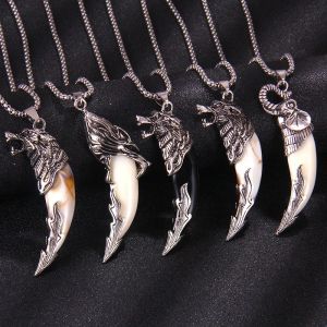 Fashion Wolf Tooth Necklace For Men Long Chain Vintage Jewelry Gift ZZ