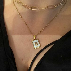 Pendant Necklaces New minimum value mother of pearl shell stainless steel tar free original necklace gold-plated letter necklace S2452599 S2452466