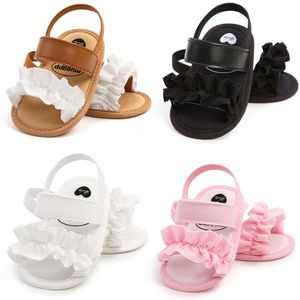 Baby Girls Summer Flats First Walkers Newborn Solid Ruffle Sandals Toddler Shoes L2405