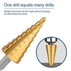 HSS Titanium Step Drill Bit 4-12 4-20 4-32mm Drilling Power Tools Metal High Speed ​​Steel Wood Hole Cutter Cone Borr Bit Set