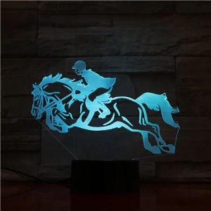 3D -lampa hästkapplöpning ridning bäst present för familjens beröringssensor led nattljuslampa festival presentfärg bordslampa