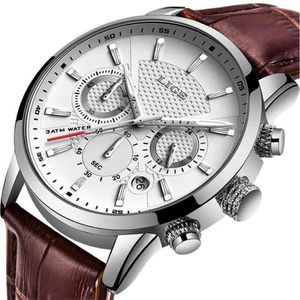 Mens Watches Lige Top Brand Leather Chronograph Waterproof Sport Automatisk datum Quartz Watch for Men Relogio Masculino 210407 316N