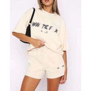 Designer Women Tracksuits White 2 Pieces Shorts Sets Summer Female Short Pants Ladies Loose Cotton T-shirt Sport Woman Clothes S-XXL