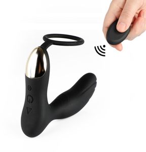 10 Geschwindigkeiten Prostata -Massager G Spot Perineum Stimulator Wireless Fernbedienung Dual Motor Vibrator mit Hodensackring Männern Anal Sex Toys Y206444