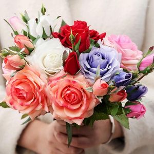 Decorative Flowers Freeship Artificial Silk Realistic Roses Bouquet Long Stem For Home Wedding Decoration Birthday Party