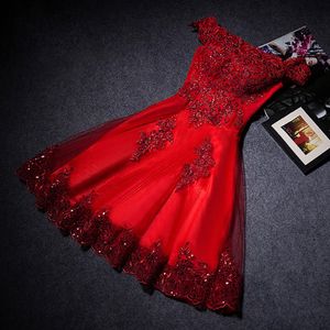 Princess Red Evening Sukienki eleganckie z sukni na ramionowej panny młodej z aplikacjami Krótka piłka PROM PROMET HOMECOMING Graduation Formal Dres 2291