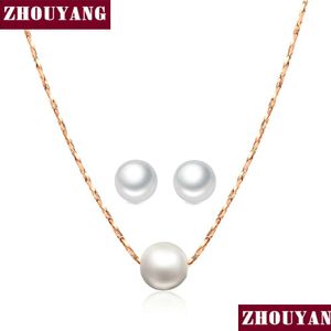 Other Jewelry Sets Simple Lady Style Imitation Pearl Rose Gold Color Necklace Earring Set For Women Zys358 Drop Delivery Dhb01