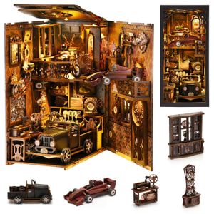 Gry nowatorskie Vintage Classic Car Wooden Creative DIY 3D Puzzle Książka Nook Kit Science Experiment Education Childrens Boy Showshelf T240524