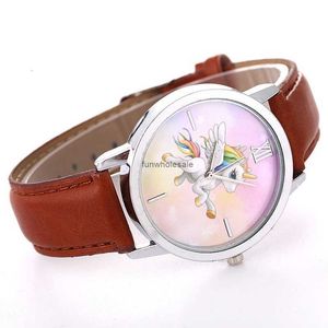 2024 Hot Selling Unicorn Angel Belt Leather Strap Watch med blyg mönster Student Casual Quartz
