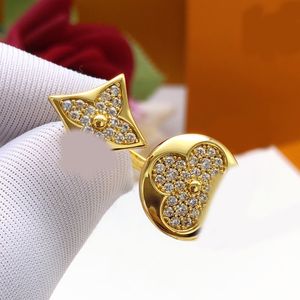 Designer Rings Classic Letter Clover Flower Star Crystal Band Rings 18K Gold 925 Silver Plated Opening Justerbar ring för Women Party Fashion Diamond Jewelry Gift