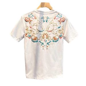 Roupas de verão estilo chinês nacional moda borderfly bordado curto camiseta de manga curta mass topo de algodão solto de moda de moda de mangas meia roupa de mangas com mangas