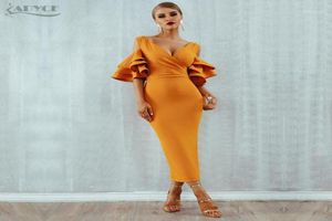 Adyce 2019 New Summer Women Club Dress Vestidos Celebrity Party Dress Yellow Red Ruffle Butterfly半袖Midi Club Dresses17347525