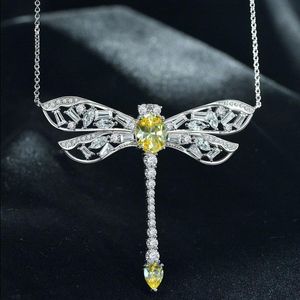 Dragonfly Topaz Moissanite Pendant Real 925 Sterling Silver Party Wedding Pendants Necklace For Women Chocker Jewelry Gift Lqrgl