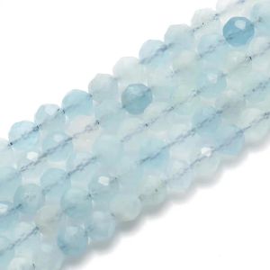 100% Natural Blue Aquamarines Gems Stone Bead Faceted Tiny Loose DIY Beads for Jewelry Making Handmade Bracelet 15inch 2/3/4mm