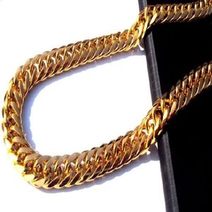 Gratis frakt Tunga mens 24k Real Solid Gold Finish Thick Miami Cuban Link Necklace Chain 261h