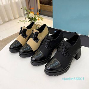 Spring fashion single dress shoes designer 7.5cm thick heels lace-up nylon and leather party women pumps