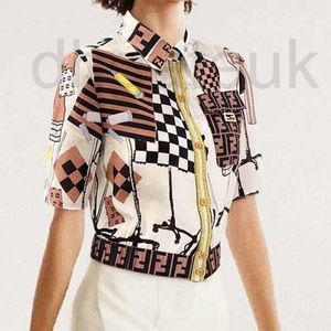 여자 2 피스 바지 디자이너 브랜드 2024 스프링/여름 디지털 포지셔닝 인쇄 폴로 칼라 미드 슬리브 셔츠 9a2e