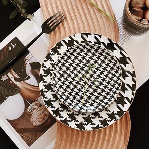 Płytki Nordic Ins Classic Black White Grid Talerz Ceramiczny Nowoczesny Obidstooth Dinner Popołudniowe deserowe naczynia stołowe