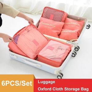 Aufbewahrungstaschen 6pcs/Set -Kofferraum Feste Farbe Oxford Stoffbeutel Gepäck Innere Würfel Packung Organizer Unterwäsche Schuhe Kosmetik Reise Reise