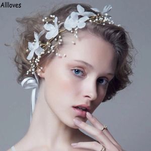 Weiße 3d handgefertigte Blumen Braut Kopfschmuck Boho Blumenkronen Stirnbänder Frauen Tiaras Perlen Haarband Hochzeit Braut Haar Jude 316i