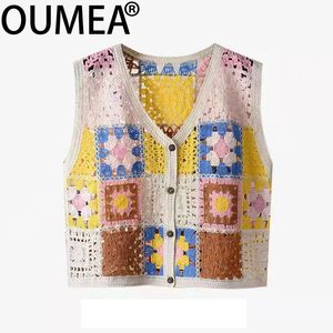 OUMEA Women Cotton Crochet Cardigans Multi Color Crochet Sweater Knitting Boho Tops Summer Grandma Style V Tops Dust Sugal 240516