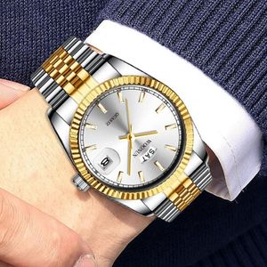 Zegarek 2022 Luksusowy modny zegarek Business Watch Men Silver Gold Watches Band Stali Stal Band Day Quartz Relogio Masculino 2885
