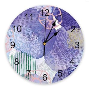 Wanduhren Aquarellblume Purpur Chrysanthemen Küchend Desktop Digitale Uhr Nicht-Ticking Creative Childrens Room Watch QGFHH