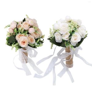 Decorative Flowers Bridal Bouquet Holding Artificial Lifelike For Vintage Party Wedding