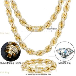 Projektant kubańskiej łańcucha linków biżuteria biżuteria Tester Diamond 8 mm 12 mm pełny vvs moissanite lodowany łańcuch liny mężczyźni kobiety