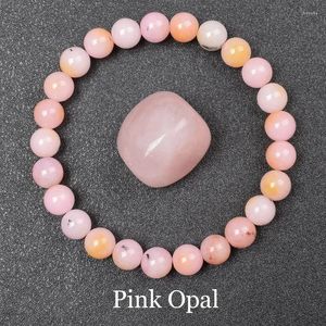 Strand Natural Stone Pink Opal Breads Bracelet Women Rose Red Crystal Quartz Corda Elastic Girl Energy Yoga Jóias