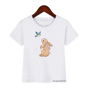 T-shirts Ny pojke t-shirt rolig kanin och fågel tecknad tryckt barnkläder sommar avslappnad tjej t-shirt topp direkt frakt D240525